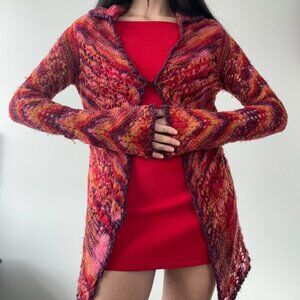 Free People 100% Wool Multicolor Open-Weave Cardigan Size M